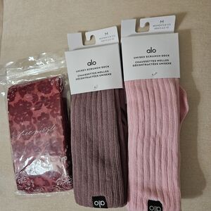 ALO Unisex Pink and Brown Scrunch Socks With Free Peoplr Tights Bundle